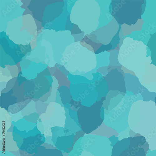 Abstract artistic watercolor background with overlapping shapes in various shades of blue and teal, seamless pattern, royalty stock.