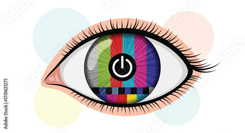 Eye with TV Test Pattern and Power Symbol.