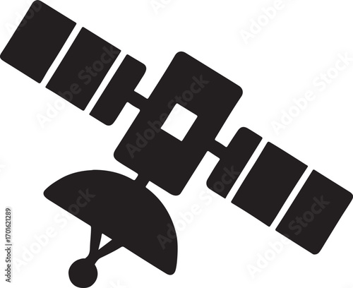 Silhouette vector of a satellite in orbit, perfect for space, technology, and communication designs.