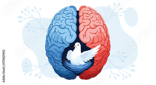 Brain Divided Colors Dove Nest Symbol Peace Hope.