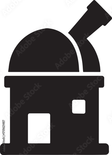 Silhouette vector of an observatory with telescope, perfect for astronomy, science, and space.
