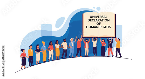 Diverse Group of People Holding Universal Declaration of Human Rights Banner.