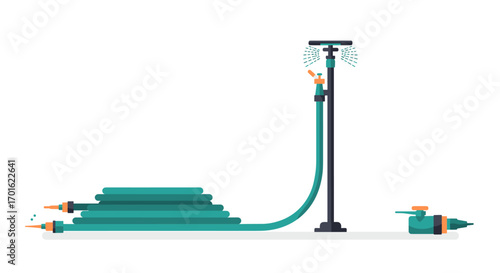 Garden hose and sprinkler system in minimalist design for efficient watering solutions