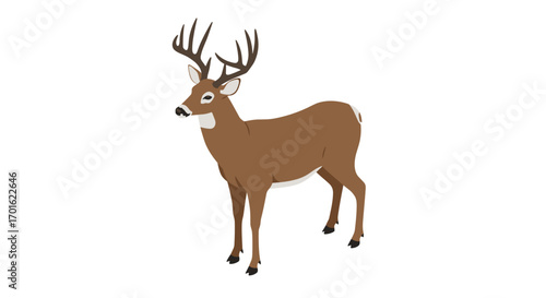 Majestic deer standing on white background in flat design