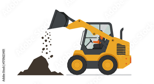Flat design construction loader with debris on white background