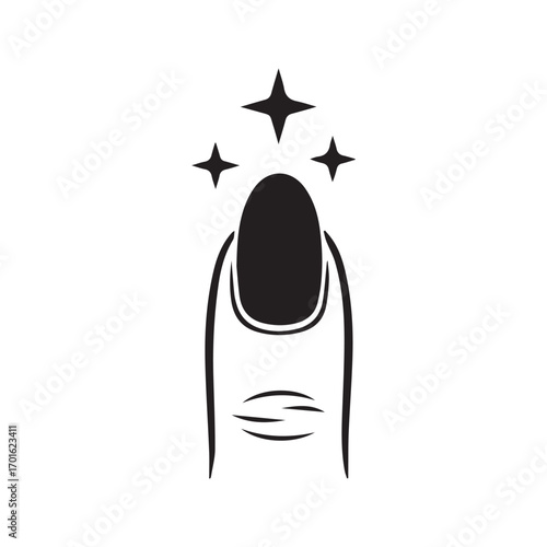 Manicure icon with sparkling polished nail, perfect fingernail glyph symbol for beauty salon.
