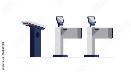 Modern self checkout machines in minimalist flat design for retail