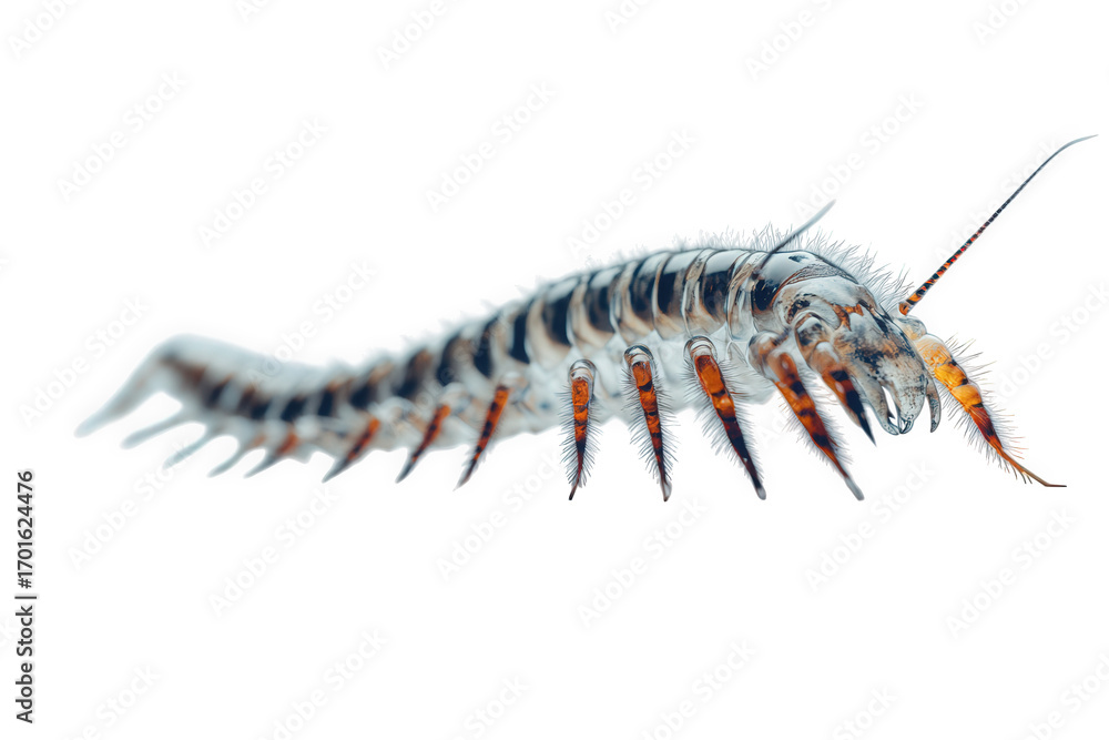Fototapeta premium Extreme macro shot of a marine isopod crustacean isolated on black