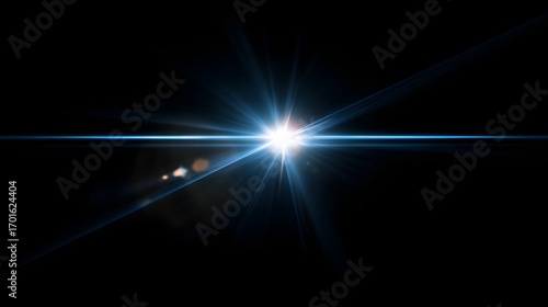 Wallpaper Mural A bright blue light source emitting rays in a dark background, creating a starburst effect on black background Torontodigital.ca