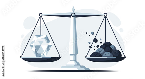 Diamond versus coal on a balance scale illustrating value comparison.