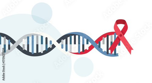 DNA helix with red ribbon representing AIDS awareness and research.