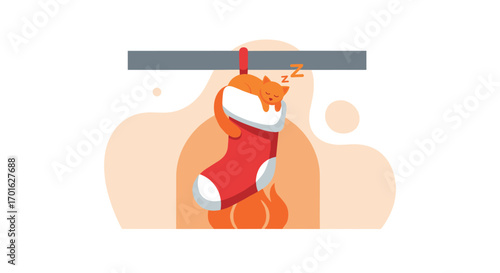 Christmas stocking hanging on fireplace with gifts inside.