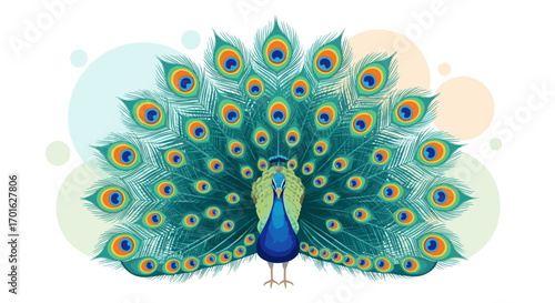 Beautiful Peacock Displaying Its Colorful Feathers.