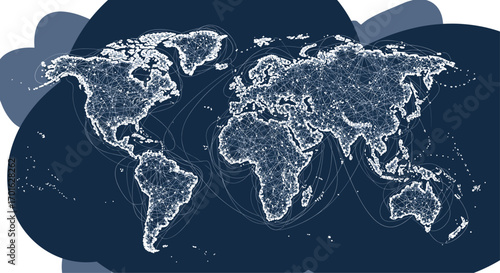 Digital World Map Glowing With Connections And Data.