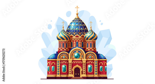 Colorful Russian Orthodox Church Building Illustration.