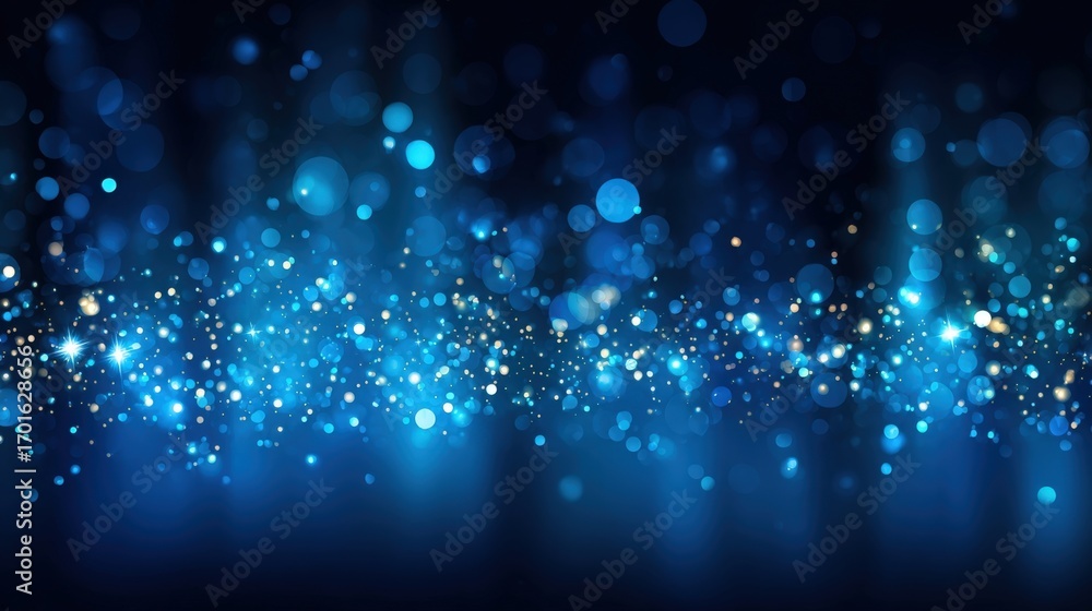 Fototapeta premium Abstract Blue Bokeh Lights Background with Sparkling Particles for Festive Celebrations and Designs