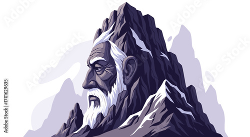 Ancient Mountain Face Wisdom Personified Majestic Peak.
