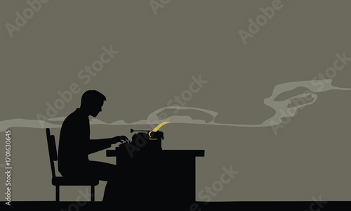 Silhouette Writer on Typewriter Minimalist Illustration