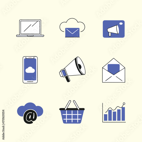 Collection of Modern Digital Marketing and Business Icons on Light Background