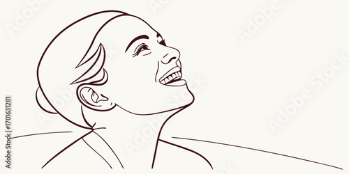 A woman looking up with her head tilted back in a thoughtful pose