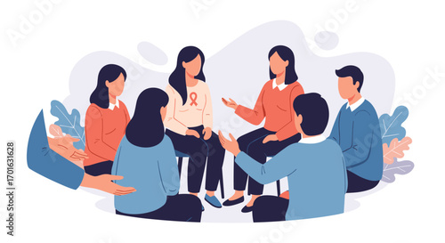 Group of people sitting in a circle discussing ideas.