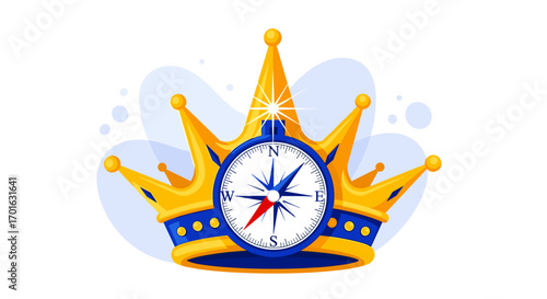 Golden Crown with Compass Symbolizing Leadership and Direction.