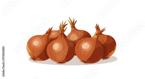 Realistic brown onions with detailed shadows on white background