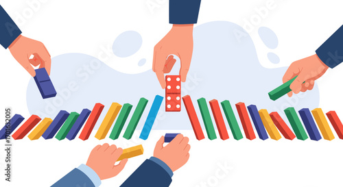 Hands Playing Dominoes Game Strategy and Teamwork.