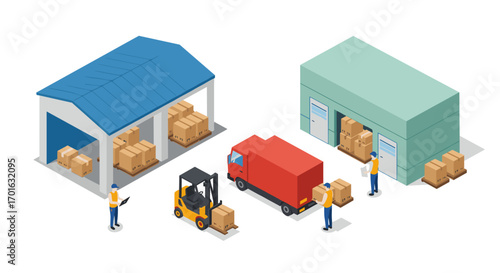 Warehouse logistics and distribution in isometric design
