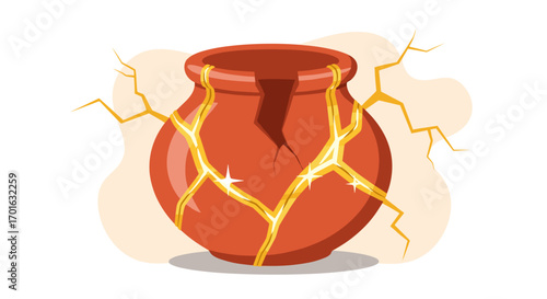 Kintsugi Japanese pottery repair art illustration.