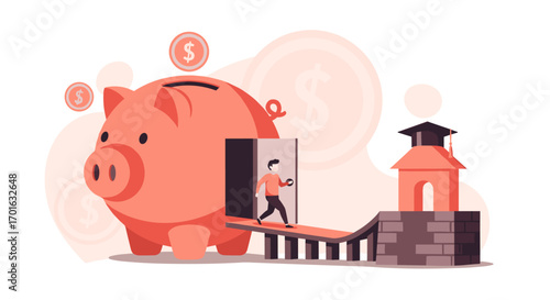 Piggy Bank Education Savings Concept Illustration.