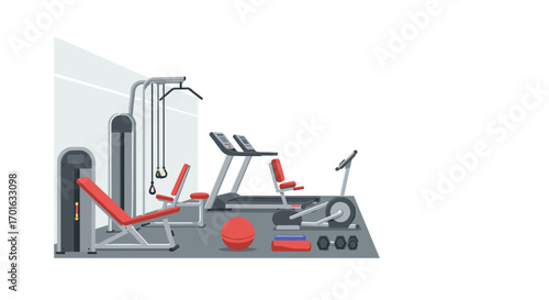 Modern fitness equipment setup in minimalist gym interior design