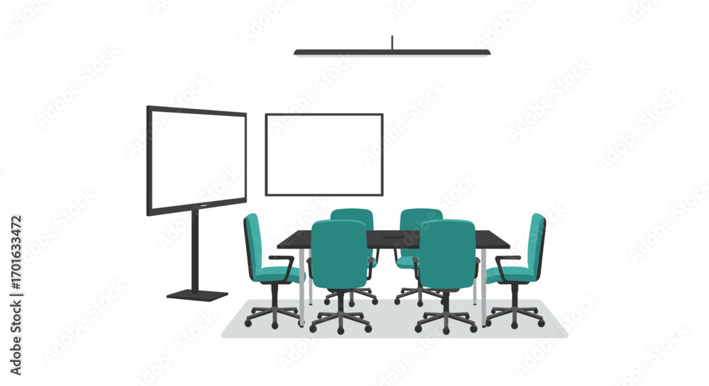 Fototapeta premium Modern office conference room with green chairs and screens