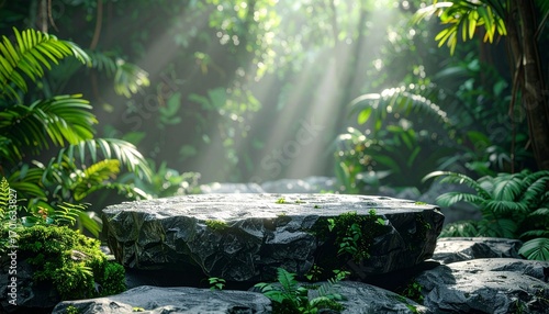 Wallpaper Mural Rock stone podium in tropical forest for pedestal for product display. Torontodigital.ca
