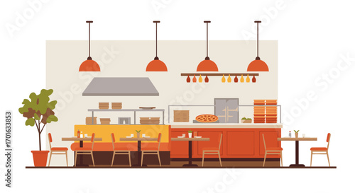 Cozy cafe interior with modern decor and seating arrangement