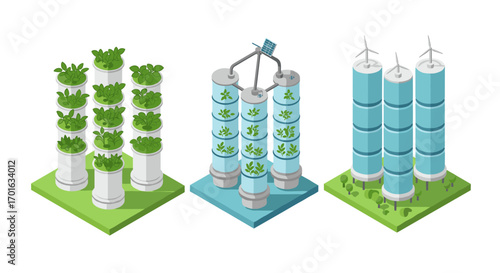 Modern isometric vertical farming concepts with sustainable technology