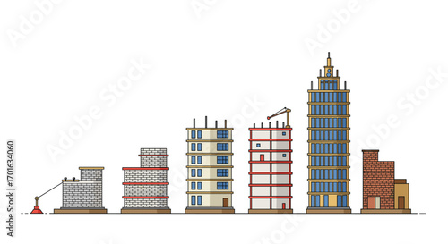 Urban construction growth: evolution of building heights in linear style