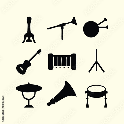 Garo Silhouetted Musical Instruments on a Light Background
