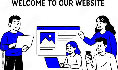 Landing page template for your business website with modern flat ilustration. Man and woman at work vektor character ilustration