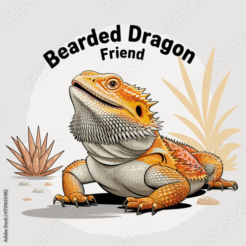 Cartoon Bearded Dragon Lizard with Orange Scales