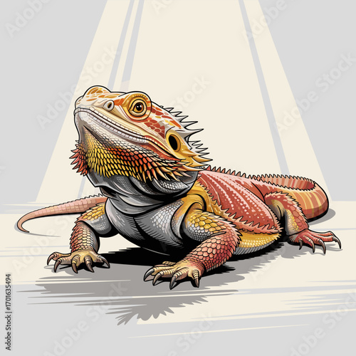 Cartoon Bearded Dragon Lizard with Orange Scales