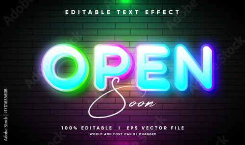 open soon vector text effect editable 3d with modern style