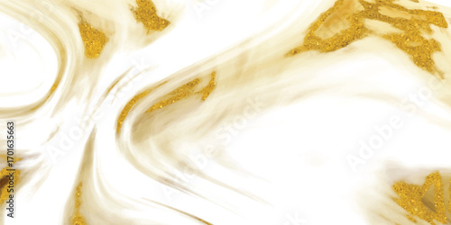 Abstract swirling marbling of white and golden hues creating a luxurious and elegant texture