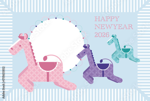 2026年 メリーゴーランド 年賀状デザイン / 2026 Carousel New Year Greeting Card Illustration