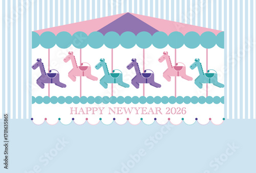 2026年 メリーゴーランド 年賀状デザイン / 2026 Carousel New Year Greeting Card Illustration