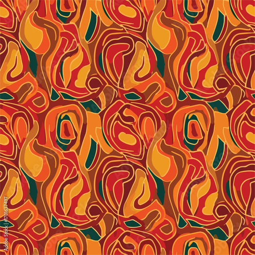 Abstract autumn pattern with warm colors evoking a sense of fall season, seamless pattern, Stock royalty free image.