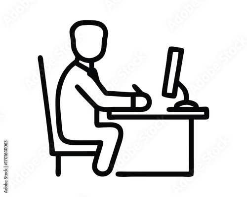 A diverse group of businesspeople, men and women, are working on their laptops at desks in a modern office environment