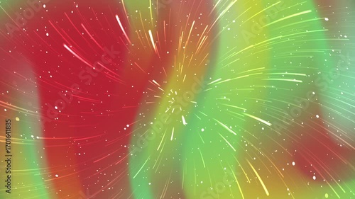 Blurred streaks of red, green, and yellow with light bursts. Suitable for abstract backgrounds and motion concept designs.