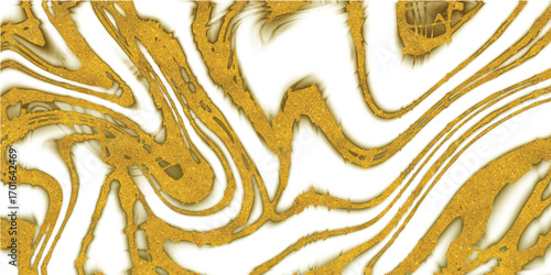 Abstract swirling golden marbling pattern with white background and organic flowing lines