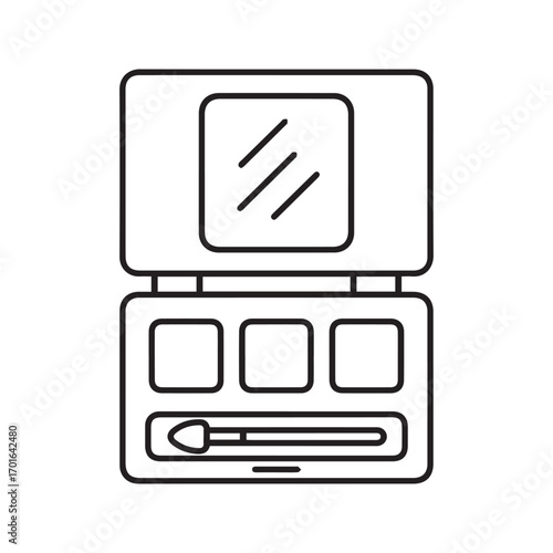 Eyeshadow palette line icon. Makeup cosmetic kit with mirror and applicator. Simple vector illustration for beauty and fashion concepts.
